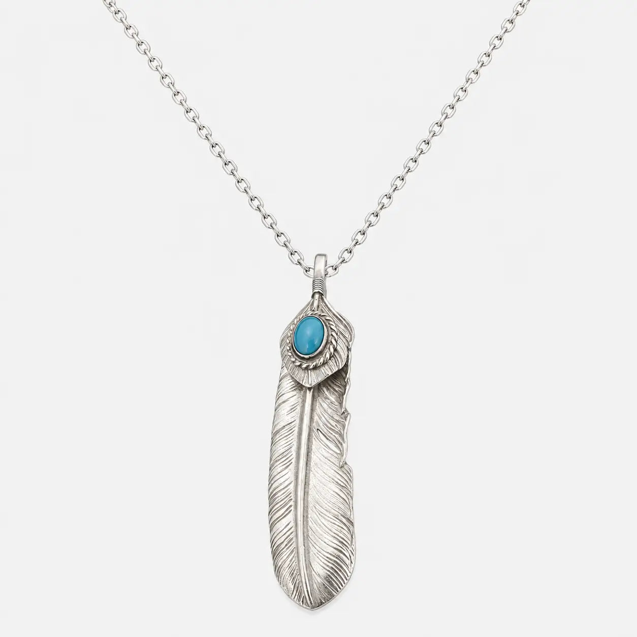 Goros Xl Turquoise Feather Silver Rope - Facing Left