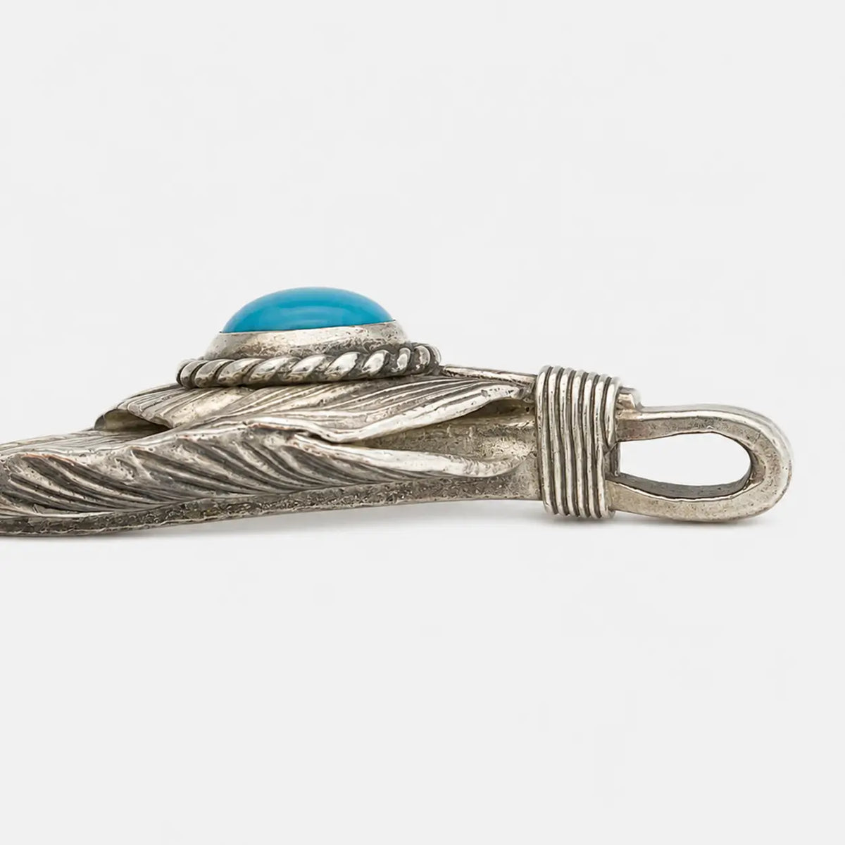 Goros Xl Turquoise Feather Silver Rope - Facing Left