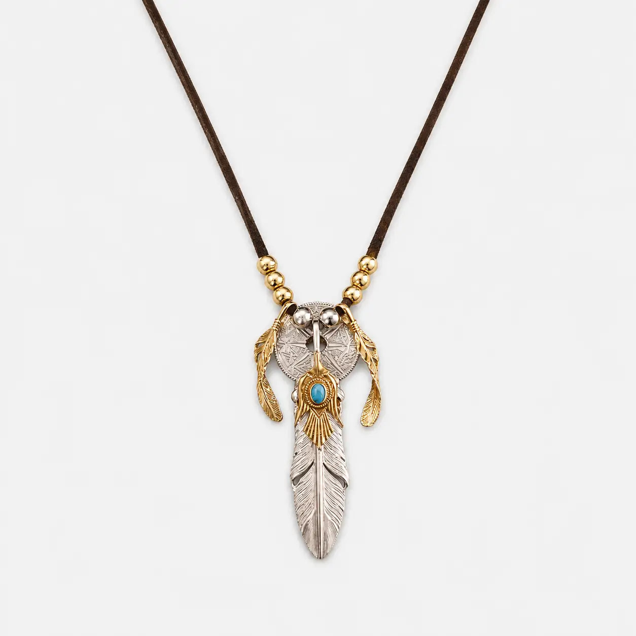 Horizon Blue Silver Feather Sun Crest Set Pendant