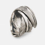 Horizon Blue Silver Wide Feather Ring