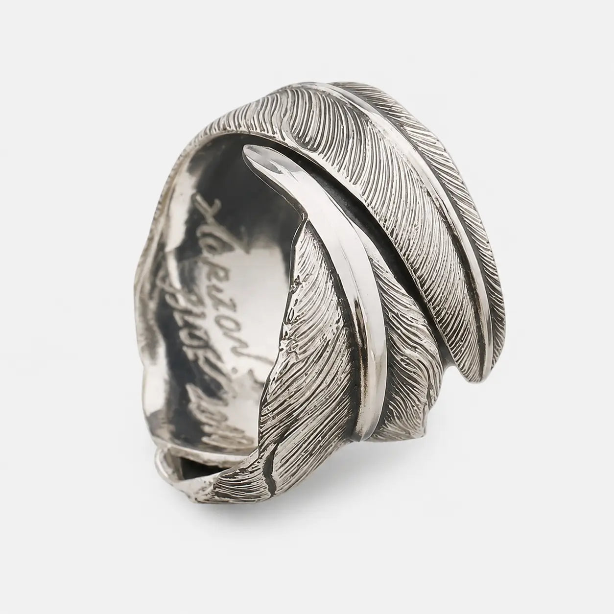 Horizon Blue Silver Wide Feather Ring