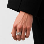 Horizon Blue Silver Wide Feather Ring