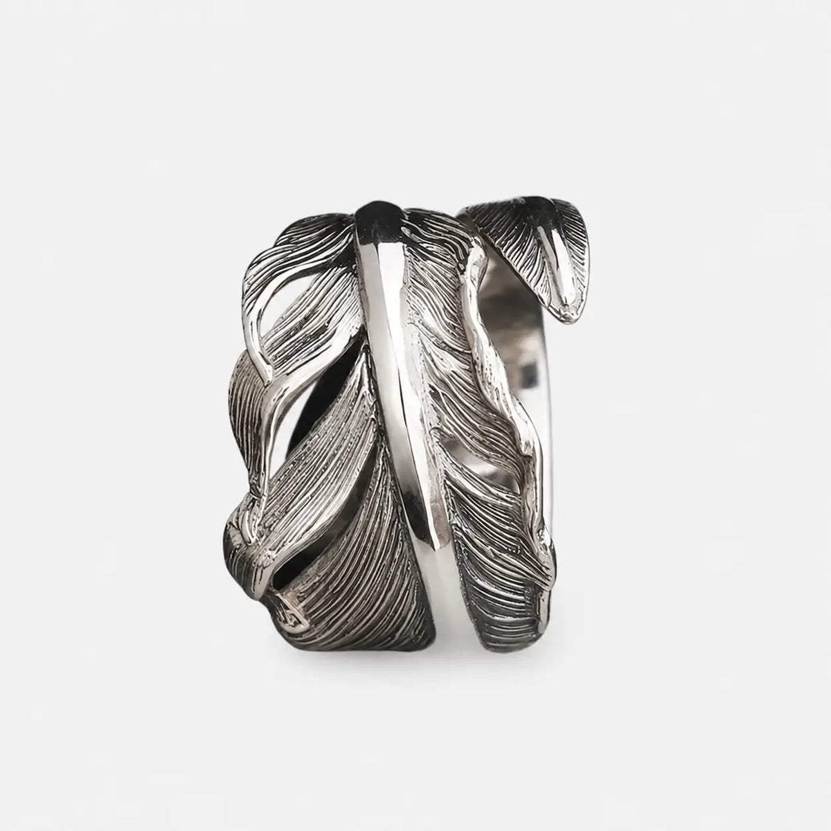 Horizon Blue Silver Wide Feather Ring