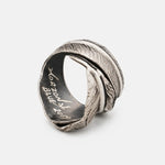 Horizon Blue Silver Wide Feather Ring