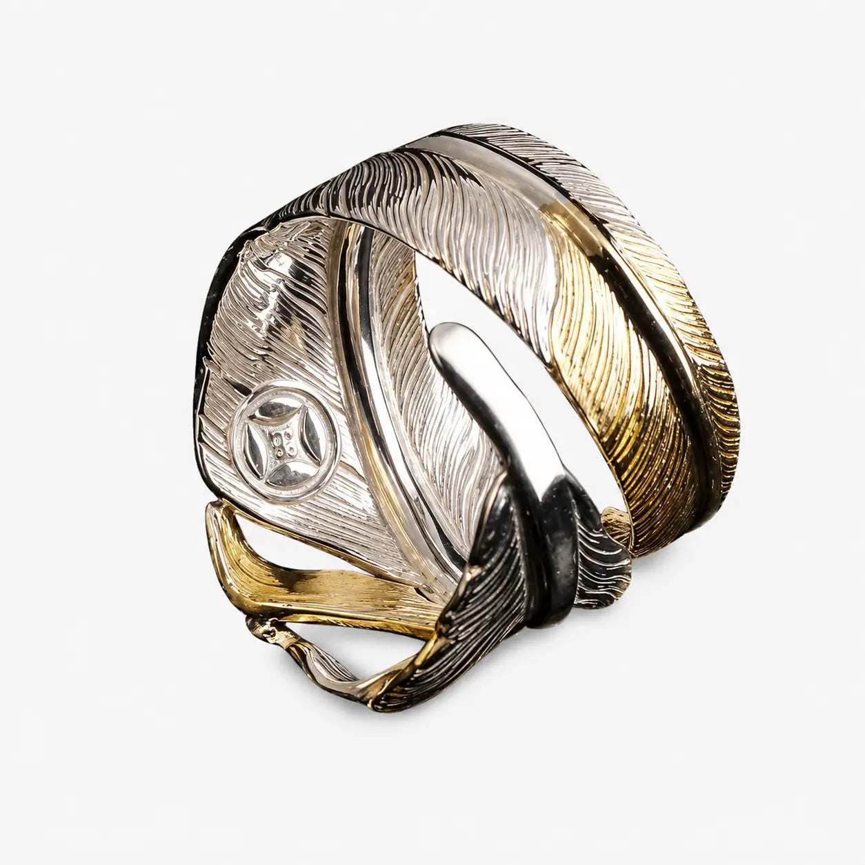 Horizon Blue Wide Feather Ring/Point Gold
