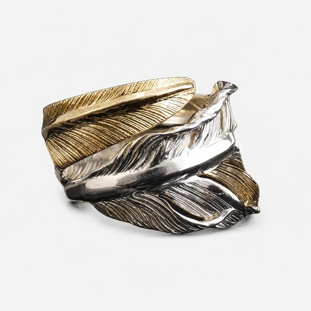 Horizon Blue Wide Feather Ring/Point Gold
