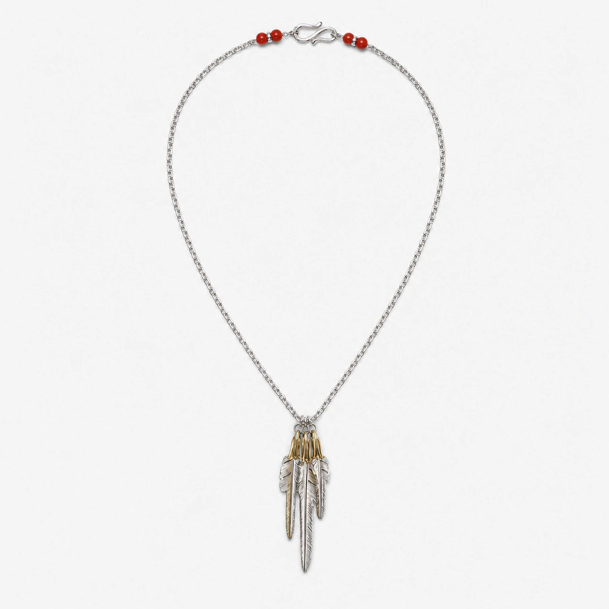 Larry Smith Copper Eagle Head Wind Cut Feather Necklace