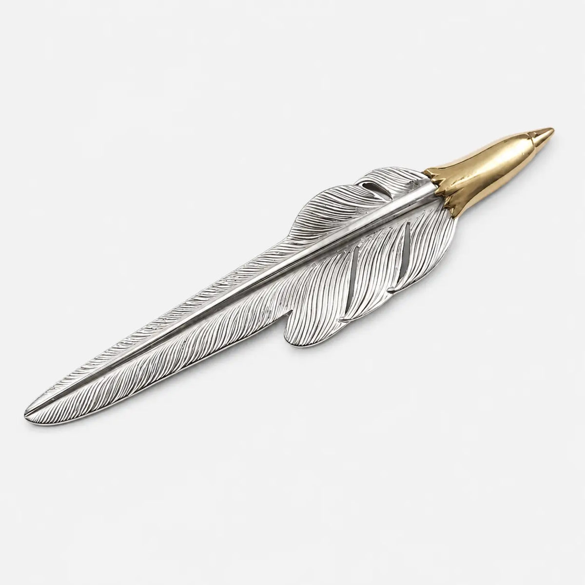 Larry Smith Copper Eagle Head Wind Cut Feather Pendant