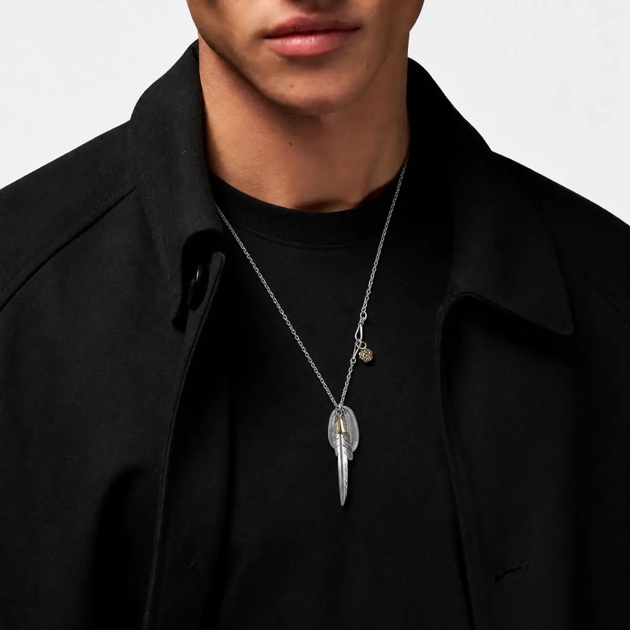 Larry Smith Eagle Head Feather & Rose Necklace