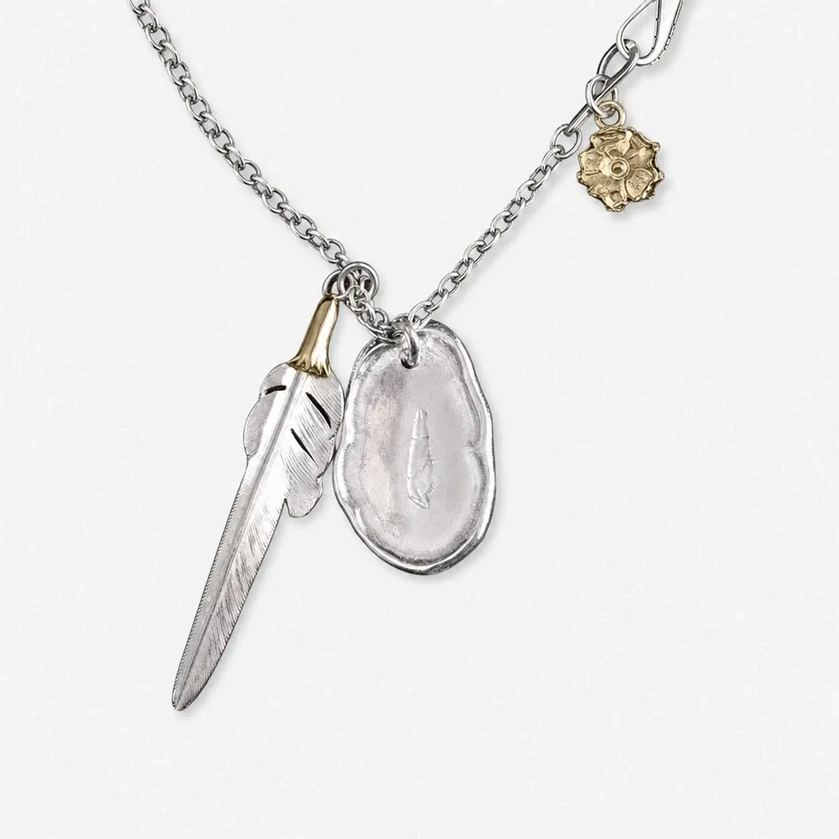 Larry Smith Eagle Head Feather & Rose Necklace