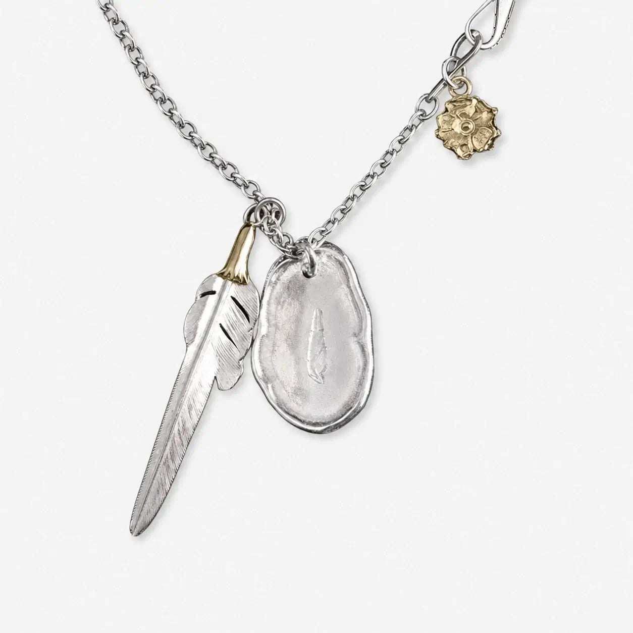 Larry Smith Eagle Head Feather & Rose Necklace
