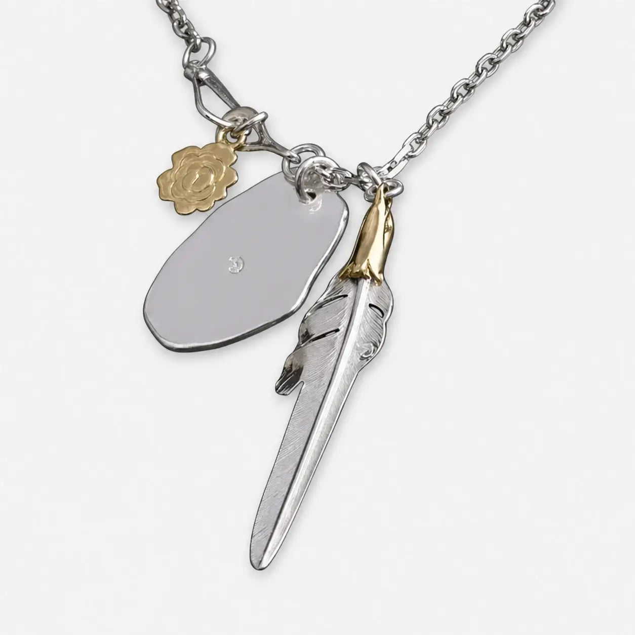 Larry Smith Eagle Head Feather & Rose Necklace
