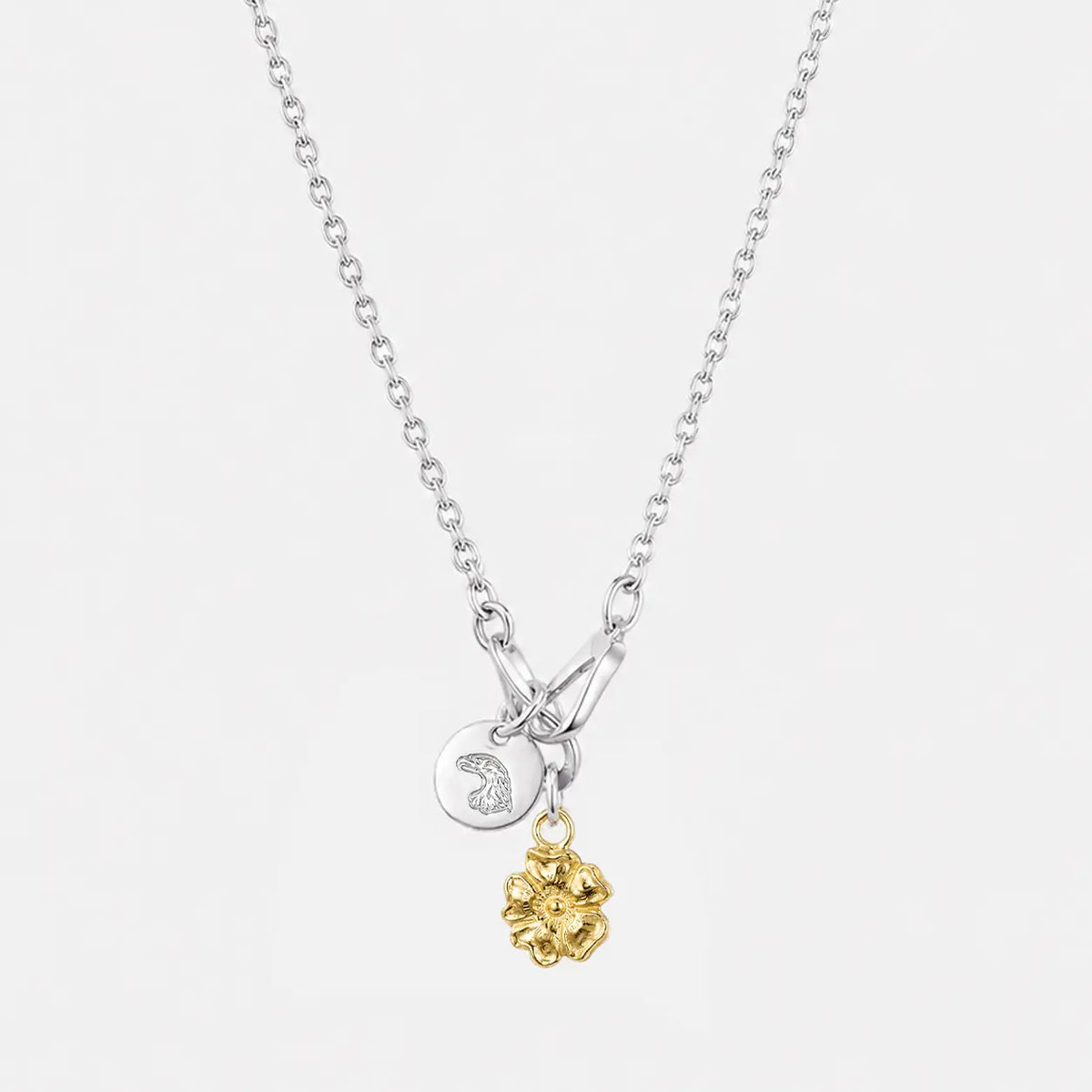 Larry Smith Rose & Stamped Eagle Head Necklace