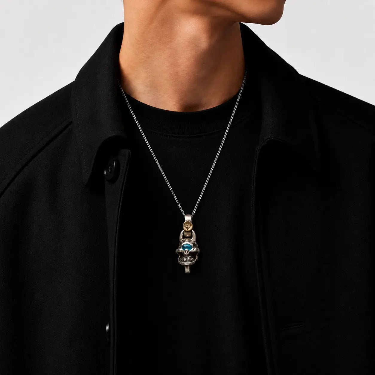 Stop Light Co Single Skull Top and Blue Topaz Eye with K18 Stamp