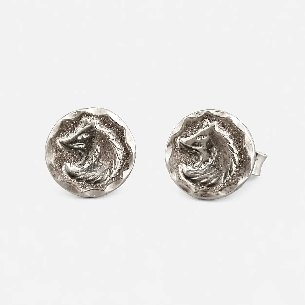 Tady King Stamped Wolf Head Earrings
