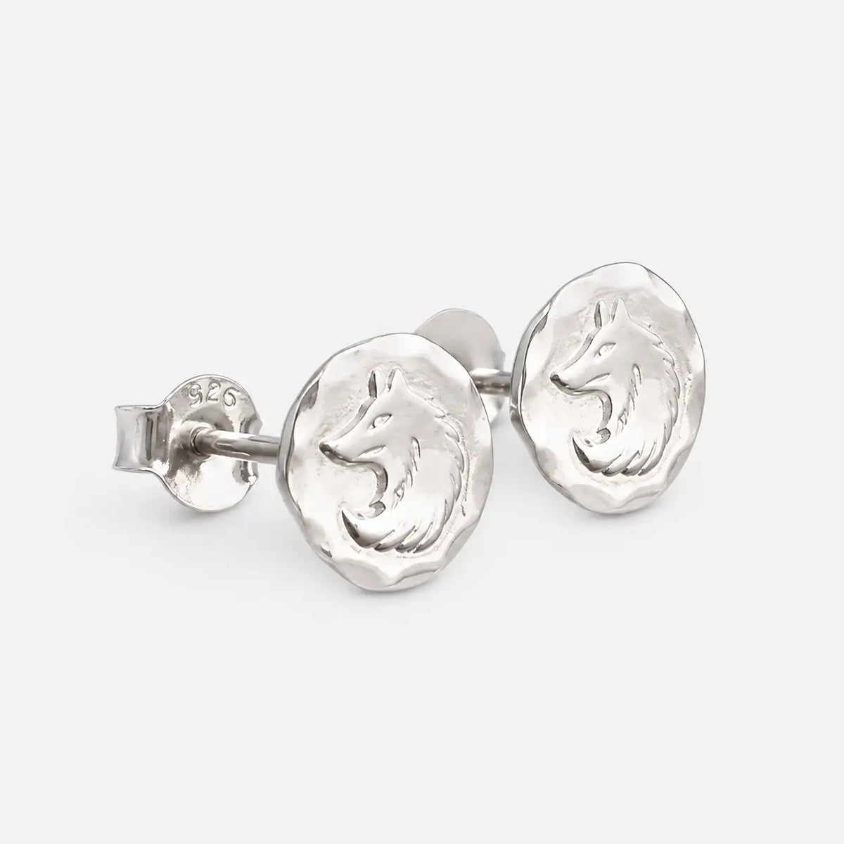 Tady King Stamped Wolf Head Earrings