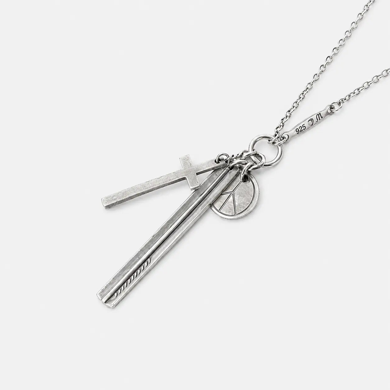 Werkstatt München Silver Cross Peace And Bar Necklace