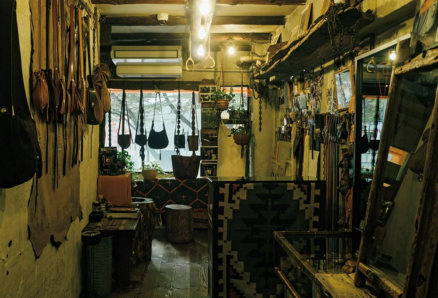 Goro's workshop interior - leather and Native American heritage