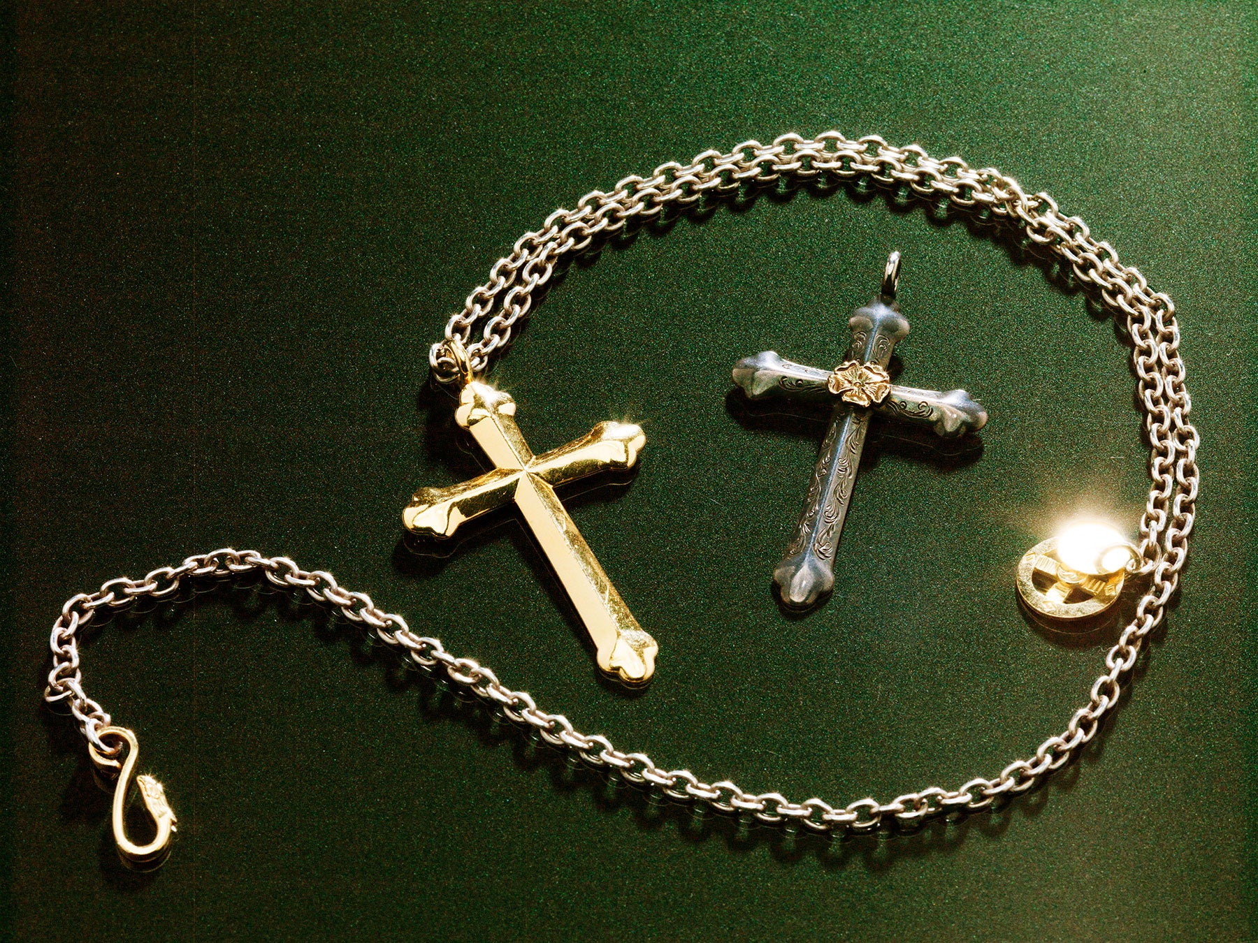 Gold and silver crosses with hand-made chain — Ginza Silver