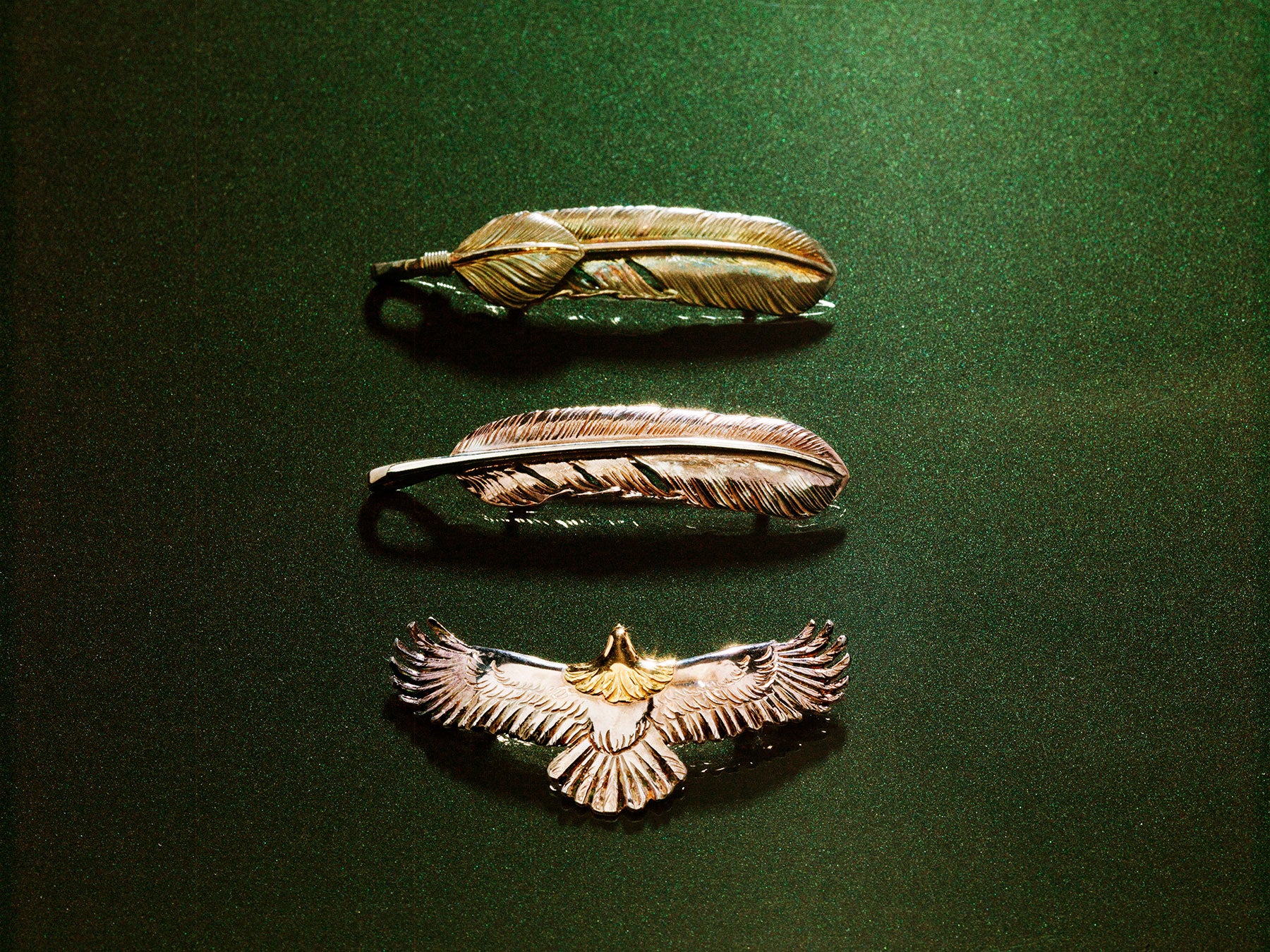 Goro's feathers and eagle in silver and gold — Ginza Silver